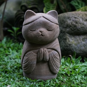 Cat Meditate 7.8inch / 20 Cm, Jizo Statue, Cat Jizo, Cat Lover, Housewarming, Ornament, Handmade, Hand Carved, Garden Decor, Outdoor, Gifts image 8