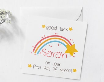 Personalised First Day Of School Card | Good Luck Card With Envelope | Back To School Card | Rainbow Nursery Card | Starting School Card