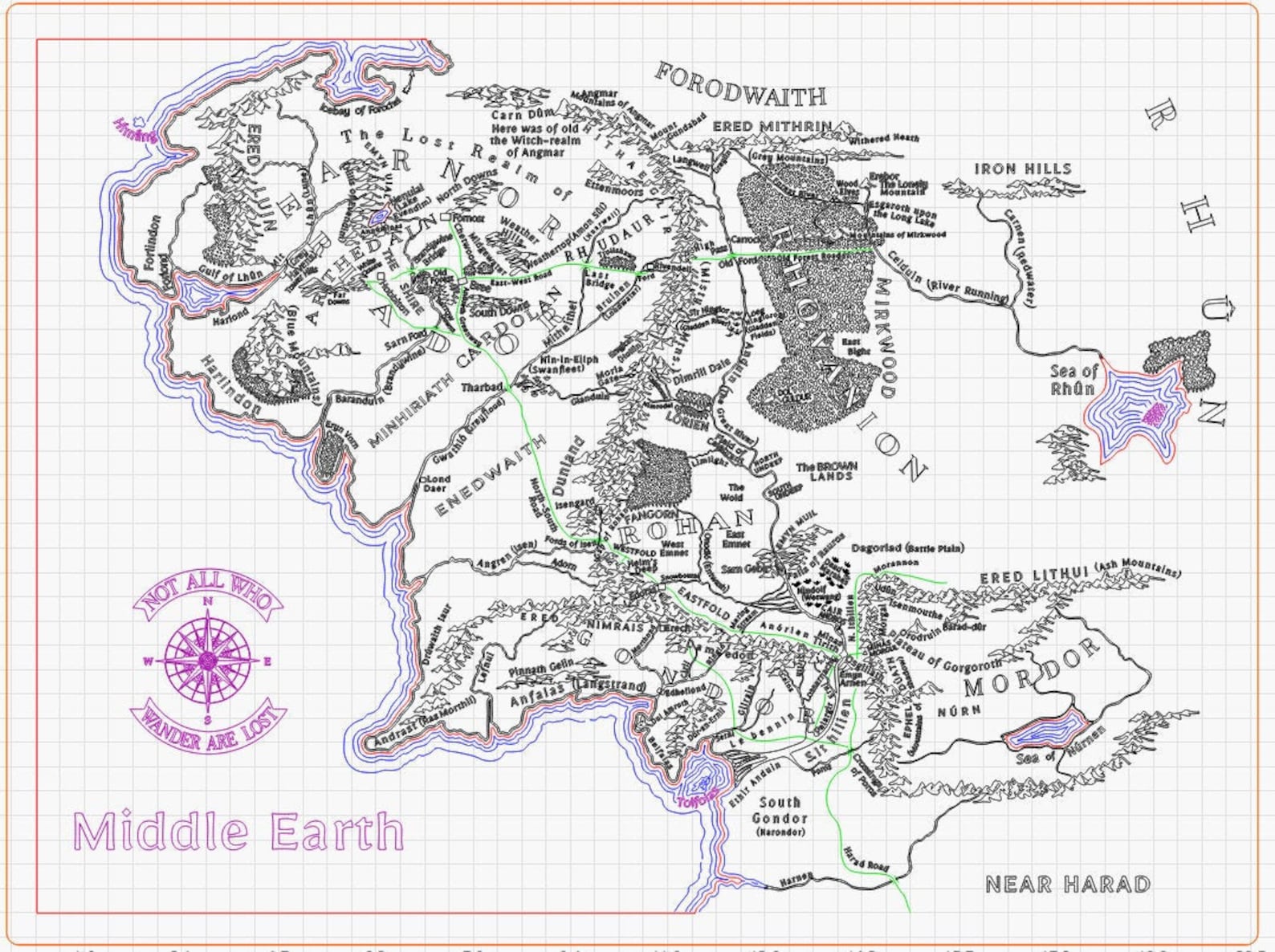 Lord of the Rings Middle Earth Map DESIGN SVG Lbrn Dxf | Etsy