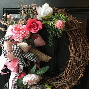 Pink silk floral door or wall wreath