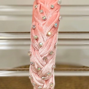 Pink braided velvet headband