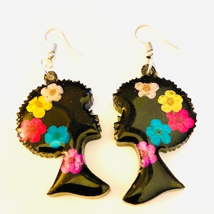 Afro Head Multi Color Real Dried Flower Earrings | Black Girl Magic | Africa| Afrocentric |Black Friday| Gift For Her | Christmas Gift |