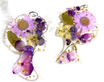 Handmade Real Dried Purple Flower Earrings | Afro Head| African Woman| Custom Earrings | Dangle Earrings |Afrocentric|