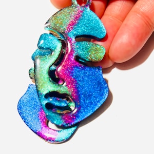 Resin Face Dangle Earrings: Abstract Picasso Style, Nickel-Free