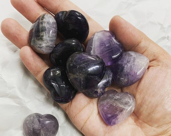 30mm Chevron Amethyst Heart -Crystal Heart - Pocket Stone - Healing Crystals - Healing Stones - Crystal Decor - Sacred Stones