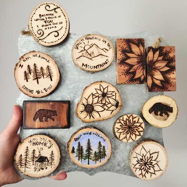 Wood Burned Magnets; Cottagecore, Rustic Decor