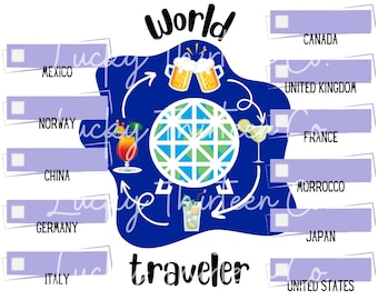 World Traveler 8,5 "x 11" Passport druckbare PDF-Datei, EPCOT World Showcase Country Checkliste, Kunstfestival, Blumengarten, Essen & Wein