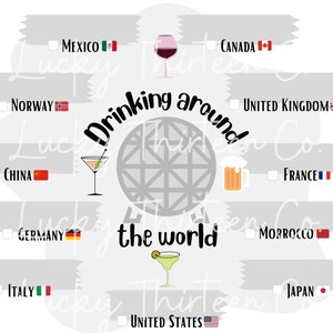 Drinking Around the World 8.5"x11" Lista kontrolna paszportu Plik PDF do wydrukowania, EPCOT World Showcase, Festiwal sztuki, Ogród kwiatowy, Jedzenie i wino