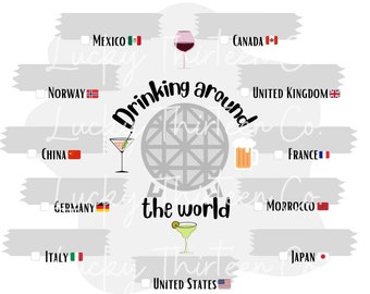 Drinking Around the World  8.5"x11" Passport Check list Printable PDF file, EPCOT World Showcase, Art Festival, Flower Garden, Food & Wine