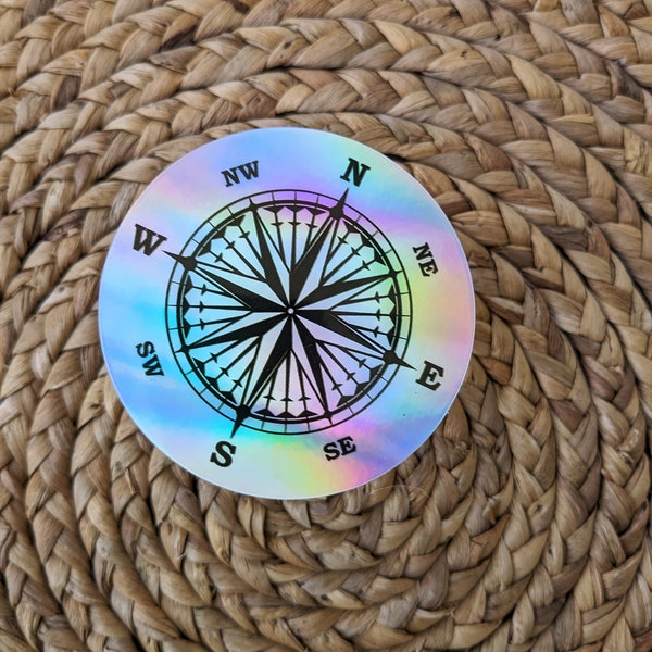 Nautical Holographic Compass Vinyl Sticker | Nautical Inspired Gifts Laptop Decal Weatherproof Sticker