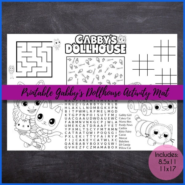 Gabby's Dollhouse Activity Sheet / Printable Coloring Place Mat Activity Page / Kids Birthday Sheet / Coloring Sheet/ Instant Download