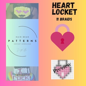 Valentijn hart medaillon haar kraal patroon kunst voor vlechten digitale print pdf-patroon direct downloaden