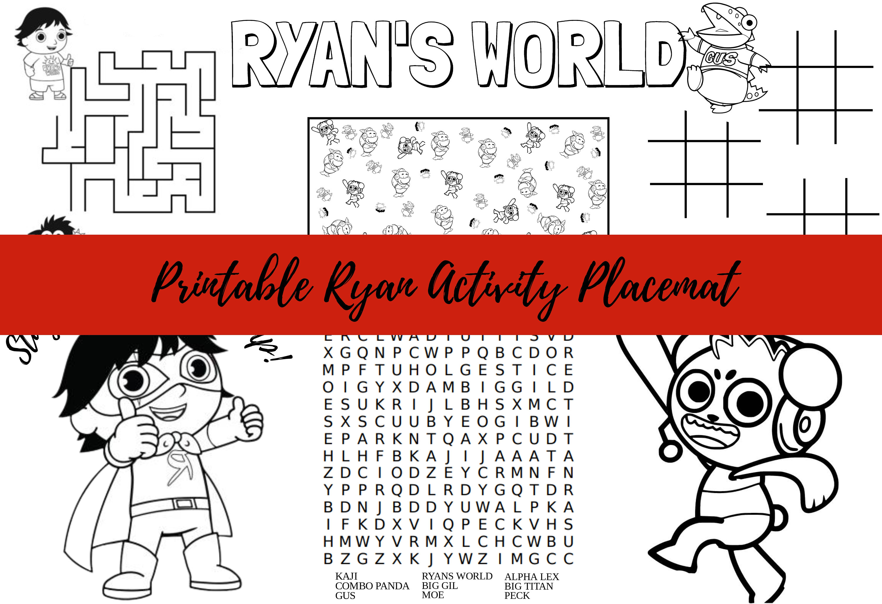 Ryan Activity Sheet / Printable Coloring Place Mat Activity Page / Kids  Birthday Sheet / Coloring Sheet/ Instant Download