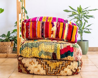 Marokkanischer Amazigh Kelim Pouf, Boden-Pouf, Vintage marokkanisch, Yoga-Meditationskissen, rote Kelim-Kissen im Freien, Bodenkissen, Upcycling-Teppiche