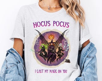 Hocus Pocus Halloween T-Shirt: Witch Trio, Pumpkin, Cauldron Graphic