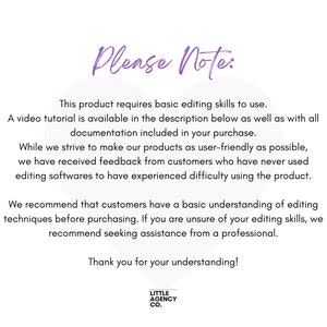 Customer advisory note explaining the need for basic digital editing knowledge to fully utilize our mockup templates for event planning and balloon designs
