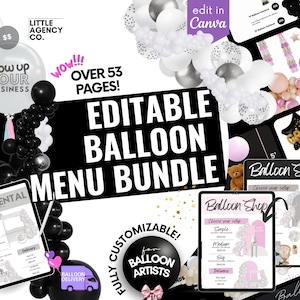 Balloon Menu Black And White Fully Editable 53 Pages Template Balloon Artist Bundle Pre-Made Balloon Price List Business Customizable B&W