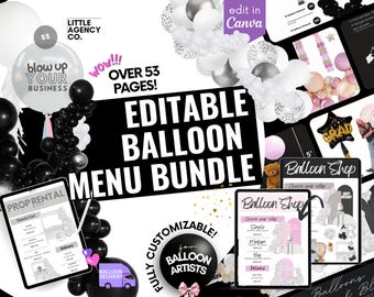Editable Balloon Menu Template: Black & White Price List (53 Pages) (Digital Download)