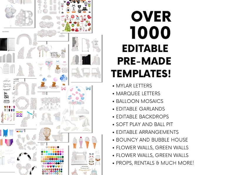 Fully editable balloon menus  offering customizable branding for party planning and balloon artists worldwide. Showcase your services with customizable menus edit balloon colors, shapes, fonts, and branding to align with your offerings.