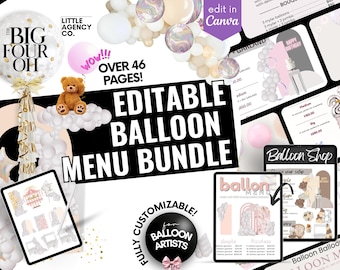 Menú de Globos Totalmente Personalizable en Canva Color Neutras 46 Páginas Little Agency Co - Lista de Precios Editables y Diseños de Fiesta