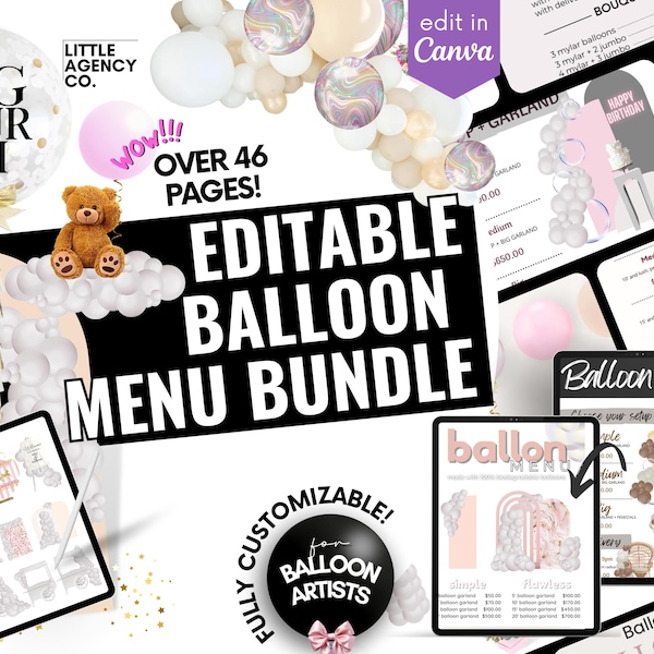 Editable Balloon Menu Template: Canva Price List & Garland Designs (Digital Download)