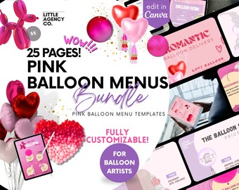 Balloon Menu Pink Theme  Fully Editable Canva Balloon Artists Little Agency Co Custom Garlands Template Pre-Made Balloon Price List Editable