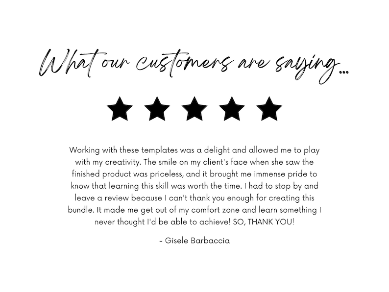 Customer feedback with a 5-star review, praising the Backdrop Bundle's impact in creating personalized and memorable event designs and mockups