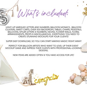 Get over 5000 event mockup templates and props, perfect for crafting custom balloon menus and impressing clients with professional, realistic event designs.