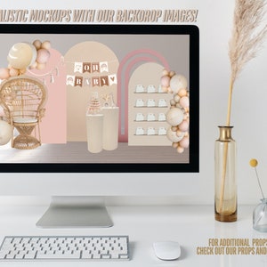 Image demonstrating how backdrops from the bundle can be edited in software like Canva and Adobe Photoshop Express to fit specific event mockup designs