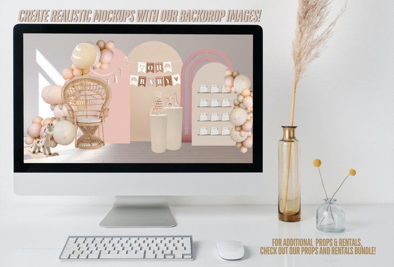 Image demonstrating how backdrops from the bundle can be edited in software like Canva and Adobe Photoshop Express to fit specific event mockup designs
