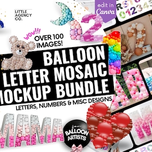 Balloon Artist 100+ Balloon Mosaics Editable In Canva And Png Image Templates Little Agency Co Event Bundle Mockups 3D Birthday Event Decor