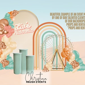 Image demonstrating how backdrops from the bundle can be edited in software like Canva and Adobe Photoshop Express to fit specific event mockup designs