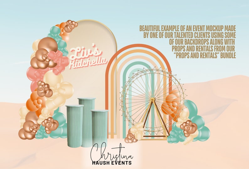 Image demonstrating how backdrops from the bundle can be edited in software like Canva and Adobe Photoshop Express to fit specific event mockup designs