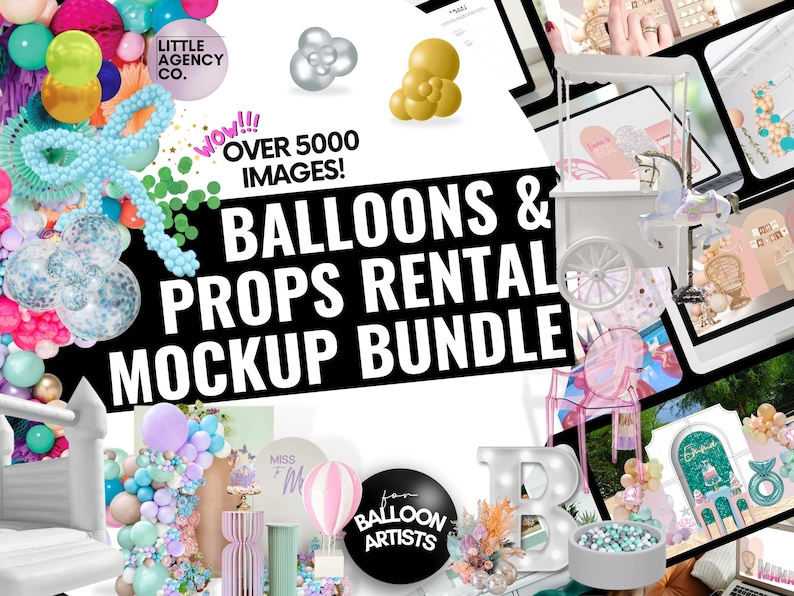 Transform event planning with over 5000 mockup templates including backdrops and balloon decor; ideal for balloon artists and party planners to create stunning visualizations