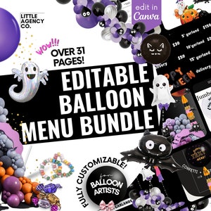 Halloween Balloon Menu Template: Editable Canva Bundle (Digital Download)