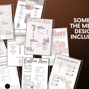 Fully editable balloon menus  offering customizable branding for party planning and balloon artists worldwide. Showcase your services with customizable menus edit balloon colors, shapes, fonts, and branding to align with your offerings.