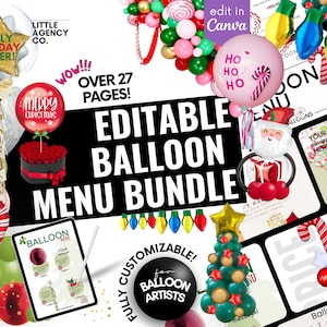 Holiday Balloon Menu Christmas Edition Fully Editable Canva 27-Page Template Customizable Garland Premade Festive Price List Xmas 2024 Canva