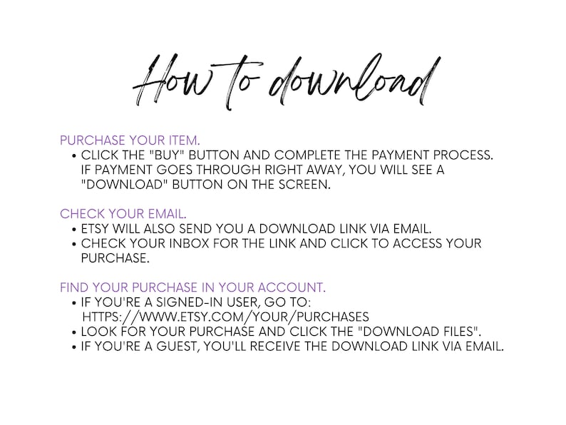 Step-by-step instruction image on acquiring digital download products, guiding event planners through the process of receiving our online balloon artist toolkit for easy event mockup creation
