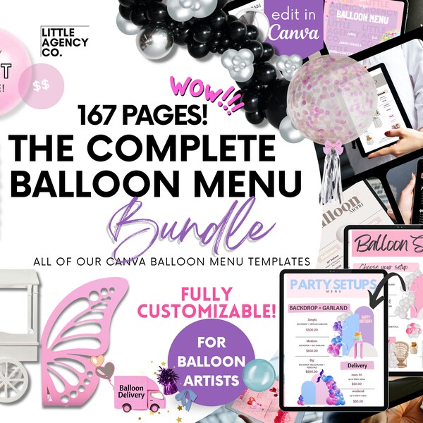 Balloon Menu Mega Bundle 167 Pages Canva Templates For Balloon Artists Customizable Garlands Bundle Balloon Price List Business