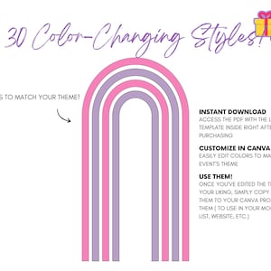 Infographic showcasing 30 color-changing Chiara backdrop designs, perfect for event planners to customize in Canva for unique party and event themes Designs for a versatile event planning toolkit