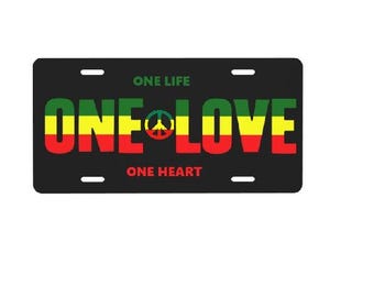 Rasta Nummernschild: One Life One Love Jamaika, Aluminium Autoanhänger