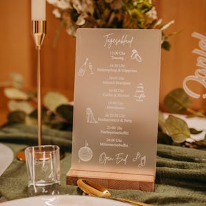 Tagesablaufschild, Tagesablauf, Lasergravur Holz Acryl Hochzeit Tischdeko individuell schlicht, elegant, personalisiert