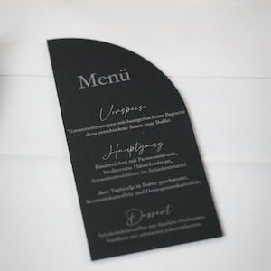 Menükarte Speisekarte Buffetkarte Lasergravur Holz Acryl Hochzeit Tischdeko individuell schlicht, elegant