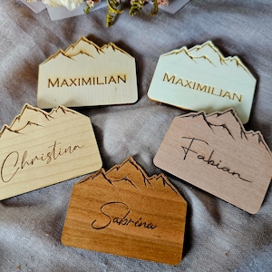 Guest gift name plate wedding place cards place cards for wedding, baptism, table decoration wedding, personalized mountains wood acrylic rustic