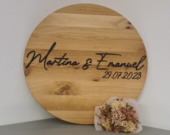 Gästebuch Hochzeit, Geschenkidee Hochzeit,  Holz Gästebuch,  Holzscheibe,  Schriftzug verziert aus Holz oder Acryl personalisiert