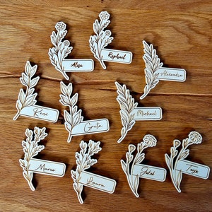Guest gift name tags wedding place cards place cards for wedding, baptism, table decoration wedding, personalized flower floral wood
