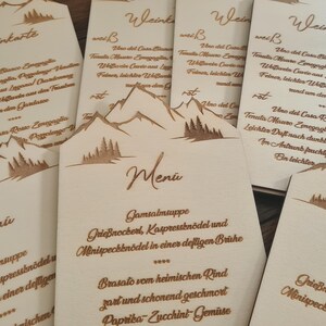 Menu card drinks menu menu laser engraving wood mountains wedding table decoration natural individual