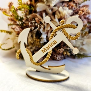 Gastgeschenk Namensschild Hochzeit Tischkarten Platzkarten für Hochzeit, Taufe, Tischdeko Hochzeit, personalisiert Maritim Anker Holz Acryl