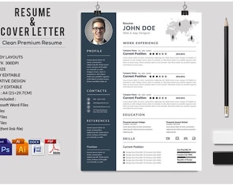 CV-sjabloon, professionele moderne CV-sjabloon voor pagina's, Word en Google Docs, schone moderne CV-sjabloon 2021, CV-sjabloon