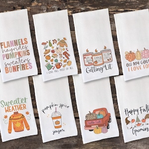 Fall Towel, Cute Dish Towel, Autumn tea towel, Gift for Her, Fall Decor, Holiday Kitchen Towel, Waffle Towel, Tea Towel Gift, Kitchen Decor